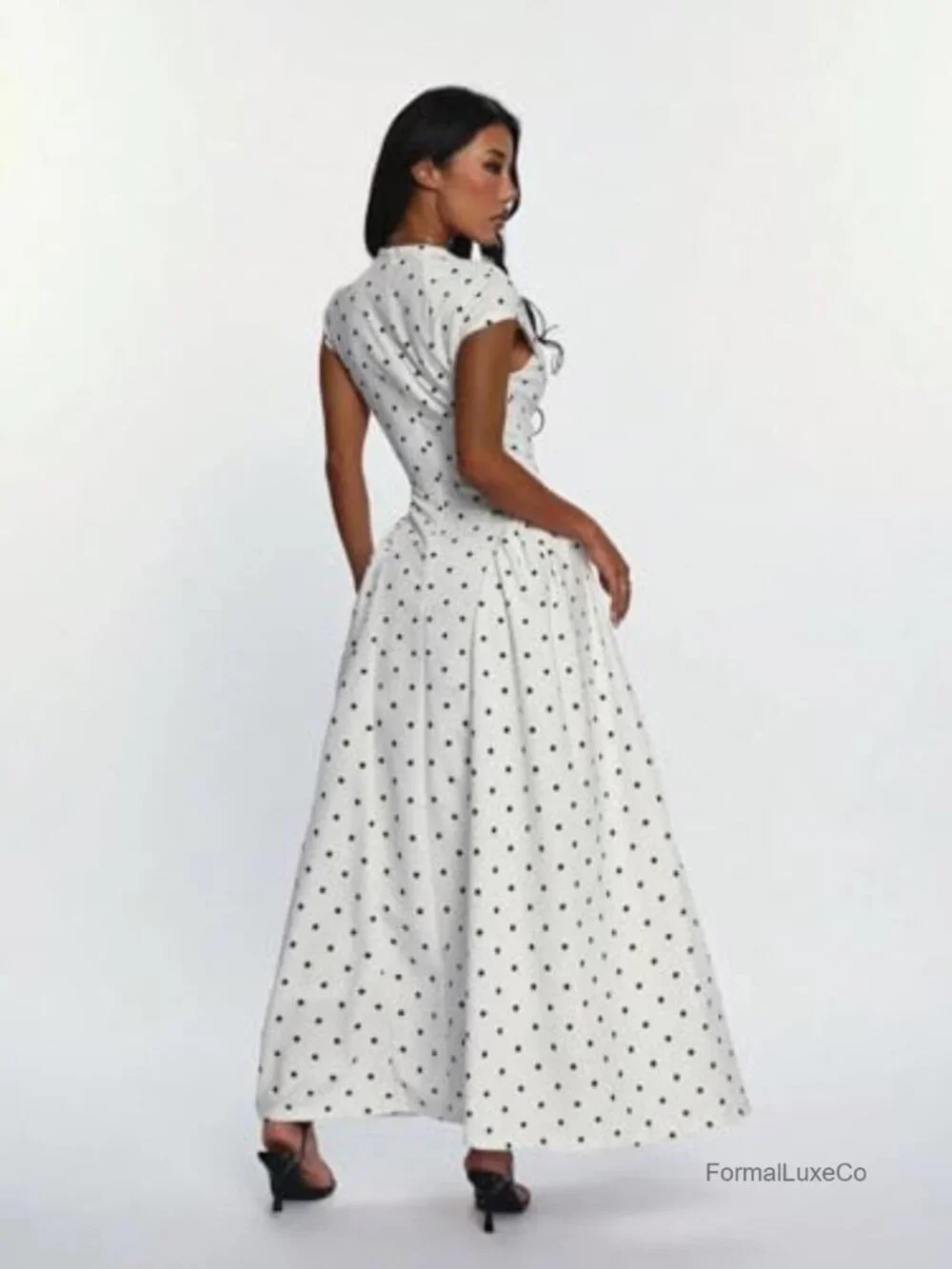 TELUPDI Womens Polka Dot Corset Maxi Dress Pleated A Line Formal Party